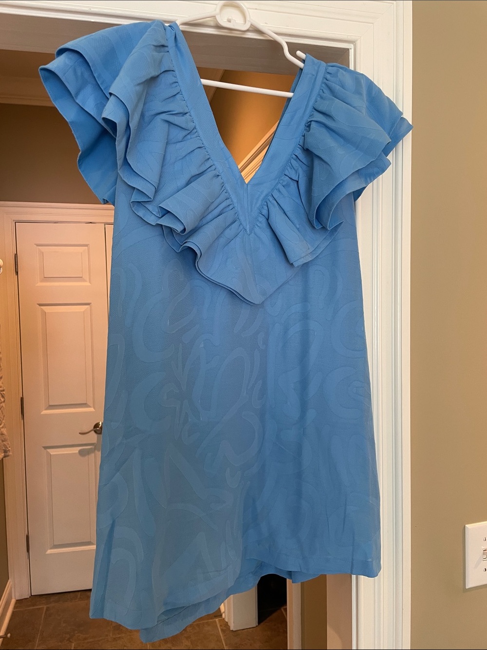 Sky Blue Ruffle V-Neck Mini Dress